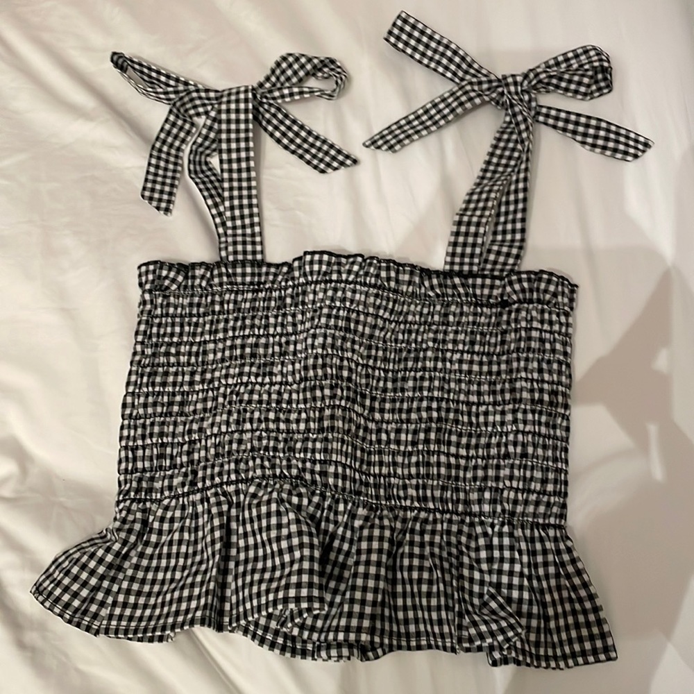 Gingham Navy and White Crop Top